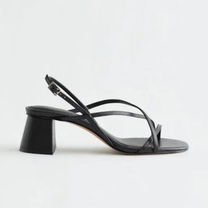 & Other Stories Strappy Block Heel Black Leather Sandals